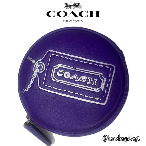 Coach Ultra Violet Purple Round Coin Bag Wristlet in Hangtag Motif Rare - Picture 1 of 9